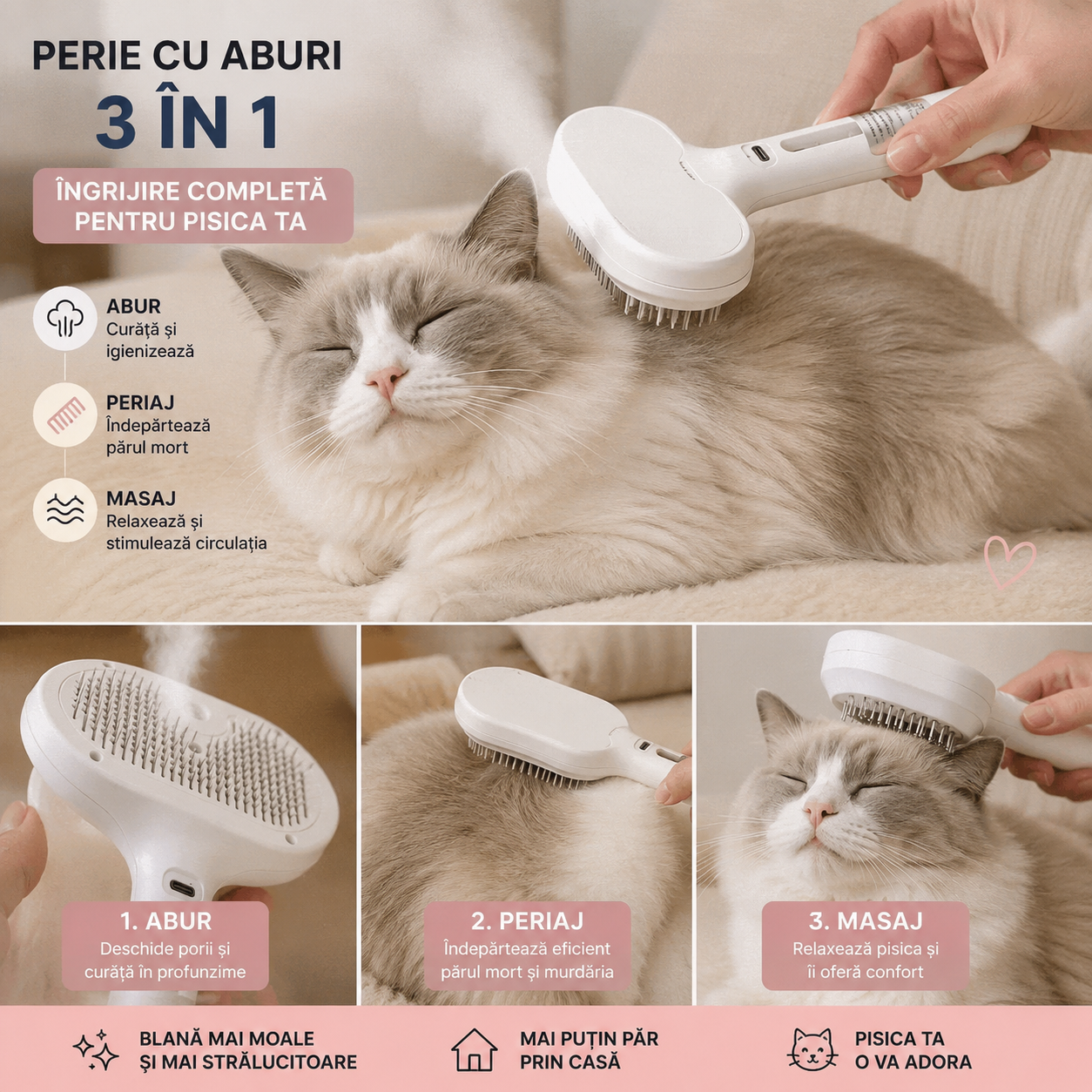 PERIE CU ABURI 3 IN 1 PENTRU PISICI